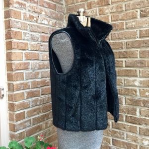 Giacca Faux Black Mink Fur Satin Reversible Vest Sz S EUC